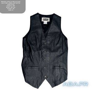 Black Otello Pelle Leather Vest Unisex Size M
